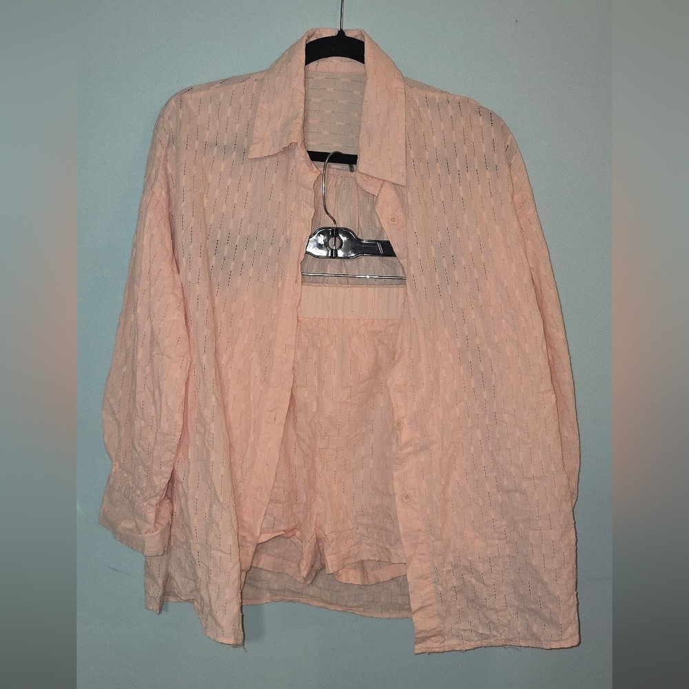 Cotton Button Down Shirt And Shorts Matching Set Perfect For Vacation Travel